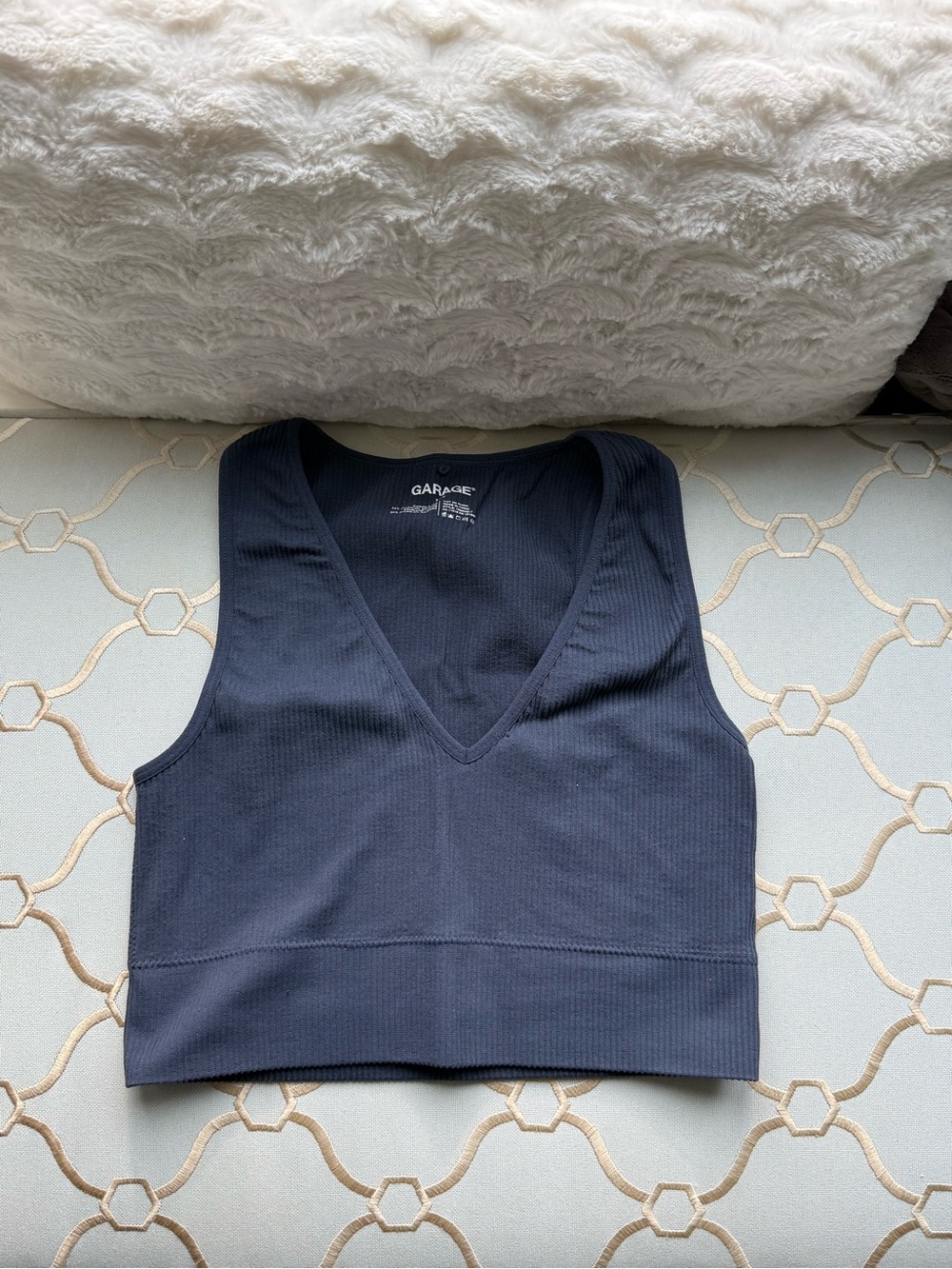 Garage Navy Ribbed V-Neck Cropped Tank